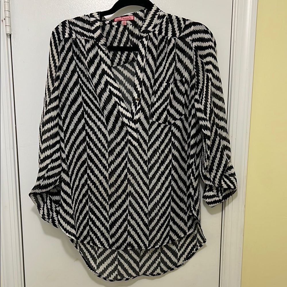 Black and White Chevron Women's Tunic-style Top
